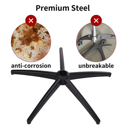 Heavy Duty 28 Inch Metal Base Replacement With 5 Polyurethane Wheels Bell Glides For Office And Gaming Chairs, anti-corrosion and unbreakable black metal chair base