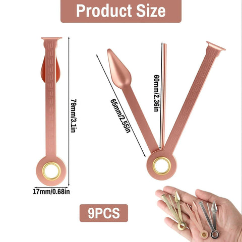9 Pack 3 In 1 Metal Cleaning Tools Set Stainless Steel Tamper Reamer Pick Multi Tool For Tube Maintenance And Craft Repair Compact DIY Kit With Gold Rose Gold Silver Finishes shown in different sizes and finishes