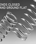 Close-up of stainless steel springs with ends closed and ground flat, part of the 390-Pack Utility Cart Stainless Steel Frame description.