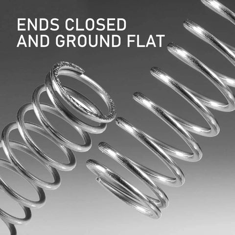 Close-up of stainless steel springs with ends closed and ground flat, part of the 390-Pack Utility Cart Stainless Steel Frame description.