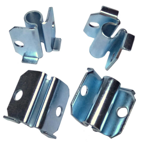 Four metal corner bracket sockets, compatible with seven sixteenth inch caster stem grips, shown in close-up view.