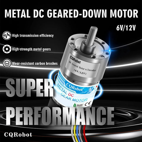 270:1 Metal DC Geared-Down Motor 37Dx72.5L mm 6V/12V with 64 CPR Encoder and Bracket, shown in packaging.