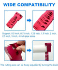 Rugged Metal Body Nine In One PVC Deburring And Chamfer Tool showing adjustable cutting angles for 0.5 to 4 inch pipe sizes
