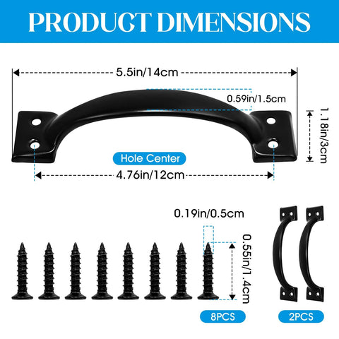 Dimensions of Two Pack 5.5 Inch Metal Door Handles Heavy Duty Modern Hardware with screws shown