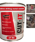 17 oz heavy duty metal drilling fluid shown as a water soluble cutting lubricant for drills, tapping, lathe, bandsaw, and die tools