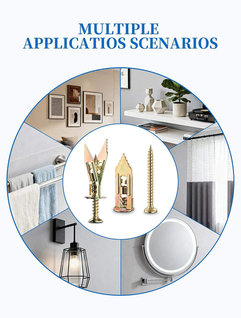 100 pcs self drilling drywall anchors and screws kit made from zinc plated steel holding up to 66 lb with multiple application scenarios