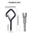 35 Piece Heavy Duty Eye Screw Hooks With Safety Buckle For Indoor And Outdoor Hanging Metal Ceiling Hooks For Plants Cups Wind Chimes Bird Feeders Christmas Lights 2.36 Inch Black Powder Coated Finish, showing size dimensions next to a screwdriver bit.