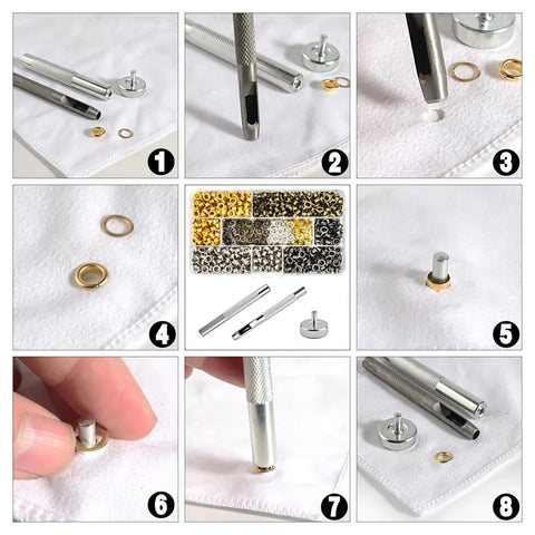 600 Pcs Three Sixteenth Inch Metal Eyelets Grommets Kit With Three Piece Tool Set And Storage Box In Four Colors for DIY projects