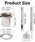 Image detailing the size of metal eyelets and tools in the 600 Pcs Three Sixteenth Inch Metal Eyelets Grommets Kit With Three Piece Tool Set And Storage Box In Four Colors For Shoes Clothes Bags And DIY Crafts Projects Great For Leather Work And Everyday DIY Projects.