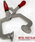 Heavy Duty 3 Inch Face Clamp Pack Of 2 For Woodworking With Ergonomic Grip C Type Wood Clamp Tools shown with metal and red handles