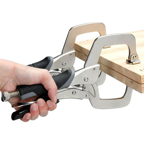 Adjustable Metal Face Clamps 11 Inch Pack Of 2 for woodworking clamping a wooden board, black and silver color.