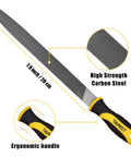 Efficient 3 piece 8 inch metal file set featuring flat half round and round files forged from carbon steel with 62-66 HRC hardness