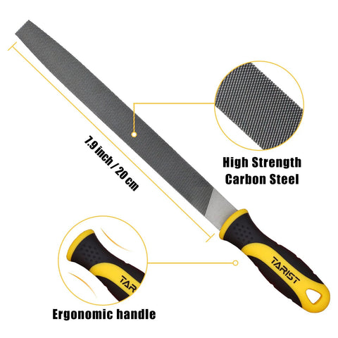 Efficient 3 piece 8 inch metal file set featuring flat half round and round files forged from carbon steel with 62-66 HRC hardness