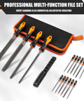 17 Piece Metal File Set With Hemicycle Angle Round Flat And Needle Files For Plastic Wood And Metal Projects In Heat Treated Drop Forged Alloy Steel With Durable Storage Case For Precision And Longevity