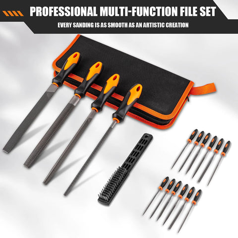 17 Piece Metal File Set With Hemicycle Angle Round Flat And Needle Files For Plastic Wood And Metal Projects In Heat Treated Drop Forged Alloy Steel With Durable Storage Case For Precision And Longevity