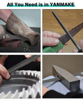 4 Piece Metal File Set With 8 Inch Hand Files And Handles Plus 12 Sheets Sandpaper for metalworking in use on various metal objects