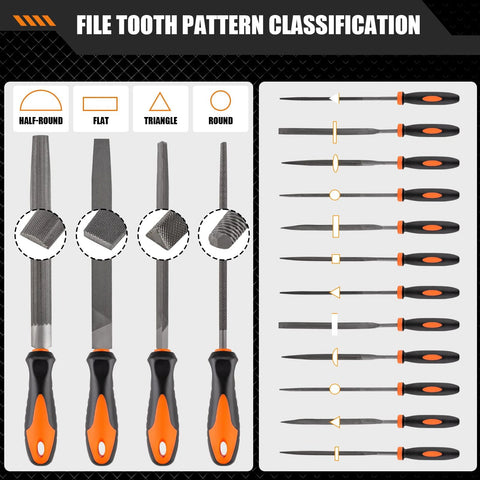 17 Piece Metal File Set With Hemicycle Angle Round Flat And Needle Files For Plastic Wood And Metal Projects In Heat Treated Drop Forged Alloy Steel With Durable Storage Case For Precision And Longevity