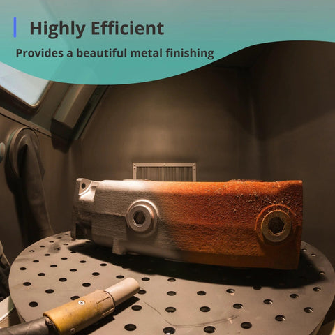 Efficient #80 aluminum oxide blast media delivers fast rust removal and precise surface prep in sandblasting cabinet with metal part