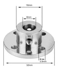 Metal component with multiple holes, dimensions marked 16mm, 8mm, 3.9mm, 32mm, used in 4-Pack Utility Cart 8 mm platform size aluminum frame.