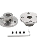 Durable 7mm metal flange shaft couplings with a 0.28 inch bore, a 2-pack with included wrenches, heat treated and electroplated