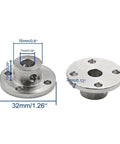 Durable 7mm metal flange shaft couplings with a 0.28 inch bore, 2-pack, shown with measurements, for RC motors and hobby builds.