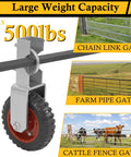 6 Inch Gate Wheel Set For Farm Gates, 2 Pack Gate Support Wheels with adjustable under mount caster on metal gate.