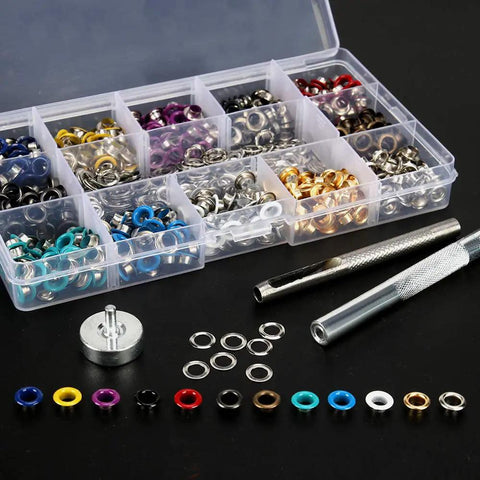 All In One Metal Grommets Kit With 600 Pieces In 12 Colors For DIY Shoes Bags Clothes Crafts Includes 3 Tools And Storage Box