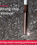 Close-up of Hand Reamer Set For Metal H8 Precision Straight Slot Reamers in use on metal surface, showcasing strong chip removal.