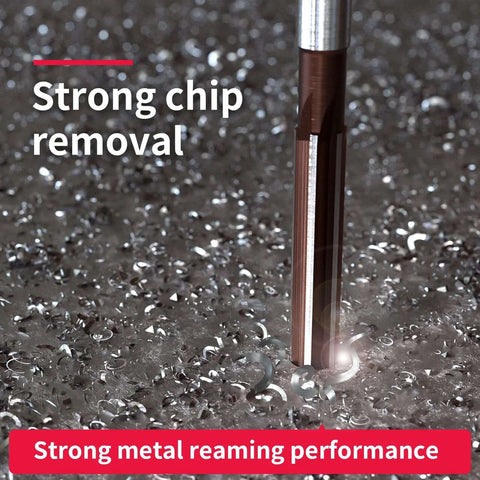 Close-up of Hand Reamer Set For Metal H8 Precision Straight Slot Reamers in use on metal surface, showcasing strong chip removal.