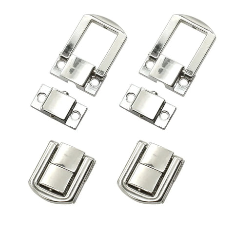 12 Pieces Metal Hasp Latch Clasps Set With 25x20mm Silver Finish For Boxes And DIY Projects, shown in three parts with silver color