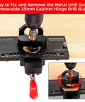 Metal Concealed Hinge Jig With Quick Clamp And Dust Vacuum Adapter for 35mm Cabinet Hinges Drilling Jig in action on wood