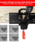 Metal Concealed Hinge Jig With Quick Clamp And Dust Vacuum Adapter For 35mm Cabinet Hinges Drilling Jig showing precision drill guide on wood