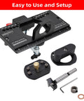 Metal Concealed Hinge Jig With Quick Clamp And Dust Vacuum Adapter for 35mm Cabinet Hinges, showing full kit components.