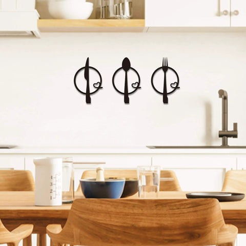 Three-Piece Knife, Fork and Spoon Kitchen Hook - Metal Wall Hanging in modern kitchen, practical hook for home decor