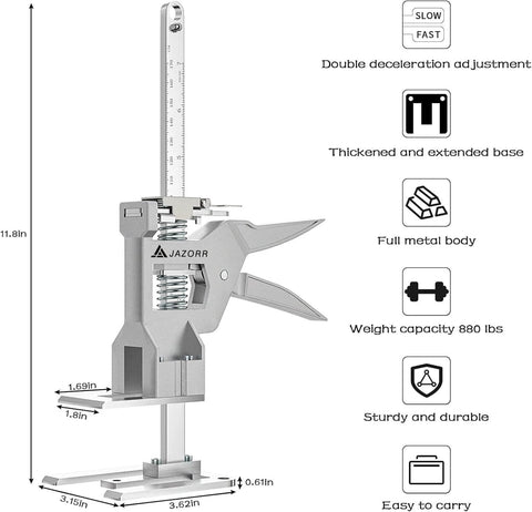 ✝️ 2Pcs Metal Labor Saving Arm Jack, Load-Bearing 440 lb Multi-Function Height Adjustment Lifting Device with measurements and features