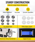 Comparison of metal and nylon gears, aluminum alloy handwheel, and digital screen for 8 X 14 Inch Mini Metal Lathe with Variable Speed 2250 RPM 600W Motor.
