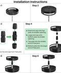 Installation instructions for Two Tier Height Adjustable Lazy Susan Spice Rack showing step-by-step assembly of metal turntable organizer.
