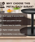 Two Tier Metal Lazy Susan Organizer Rotating Spice Rack For Kitchen Pantry And Countertop Made From 1.2mm Cold Rolled Steel With Powder Coated Finish For Moisture Resistance Smooth 360 Degree Rotation Top 9 Inch Bottom 11 Inch Diameters Black with benefits overlay