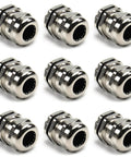 Ten Pack Metal Waterproof M20 Cable Glands Joints With Adjustable Threaded Connectors In Silver For 6 To 12 Mm Cable Diameter