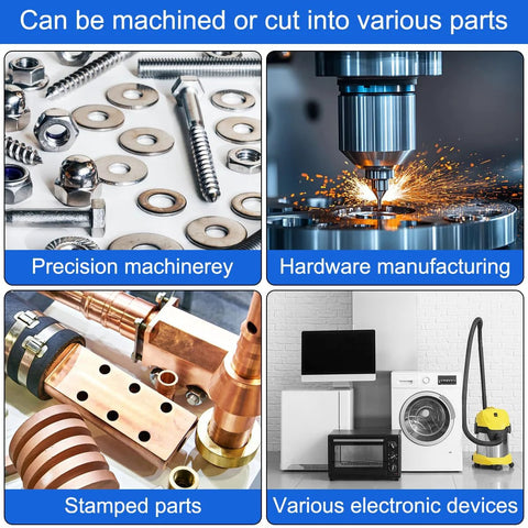 Collage of precision machinery, hardware manufacturing, stamped parts, and electronic devices showcasing 10 Pcs 12 Inch Stainless Steel Shim Stock Strips 0.02 Inch Thick 1 Inch Wide 304 Stainless Steel Gap Filler Thin Flat Metal Shims For Machinery DIY Projects Rust Resistant Built To Last applications.