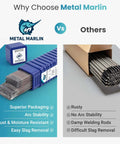 Comparison of Pro Grade E7018 Low Hydrogen Welding Rod For Carbon Steel 3 32nd Inch Diameter 5 Lb Pack vs competitor packaging.