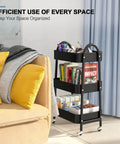 Versatile 3 Tier Rolling Cart With Mesh Baskets Lockable Wheels Metal Storage Cart in living room beside a sofa