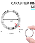 Image showing the size of Ten Pack One Inch Metal Spring O Ring Carabiner Clips Keychains Snap Hooks for Purses, Bags, Pockets and Lanyards.