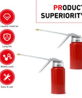 Two Pack Metal Hand Pump Oil Can For Cars And Motorcycles, 200 Ml Universal Motor Oil Dispenser With Spout, Red Finish