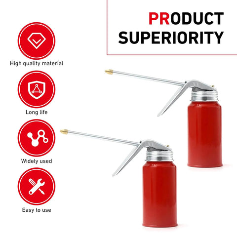 Two Pack Metal Hand Pump Oil Can For Cars And Motorcycles, 200 Ml Universal Motor Oil Dispenser With Spout, Red Finish