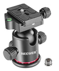 Professional Metal 360 Degree Rotating Panoramic Ball Head With One Quarter Inch Quick Release Plate And Bubble Level Three Adjustment Knobs