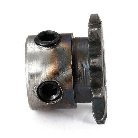 Side view of Two Pack 8mm Bore 10 Tooth Metal Pilot Motor Gear Sprocket for Roller Chain Drive, designed for small motors and CNC projects.