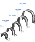 Various sizes of pipe clamps with rubber cushions for pipe fixing, showcasing 1 Inch Reinforced Rigid Pipe Strap U Bracket Cable Clamp Hanger
