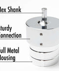 Close-up of All Metal Pipe Deburring And Reaming Tool For Copper Pipe And PVC Tubing With Drill Adaptor Pro Grade 1/4 To 1 5/8 Inch Inner And Outer Chamfer Bevel Tool Vouyar showing hex shank and full metal housing.