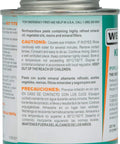 Side view of Heavy Duty Metal Pipe Thread Sealant For Leak Free Joints And Smooth Lubrication That Seals And Prevents Rust On Threaded Flanged And Gasketed Metal Pipes Low VOC Green Formula 1/2 Pint 8 Fl Oz By Weld On 10068 505 Key Tite showing caution label.
